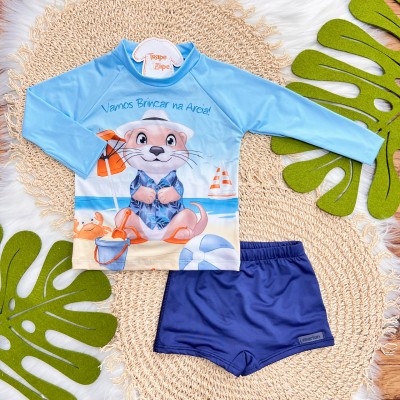 Linha Praia - Blusa Manga Longa com Proteção UV50+ e Sunga - Vamos Brincar na Areia!